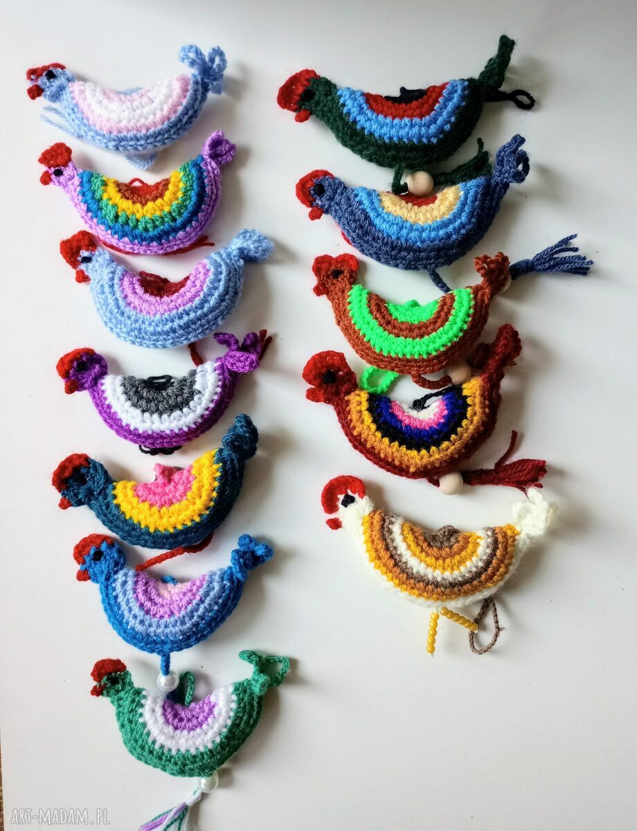 Wiszące kurki szydełkowe - wielkanocne zawieszki handmade