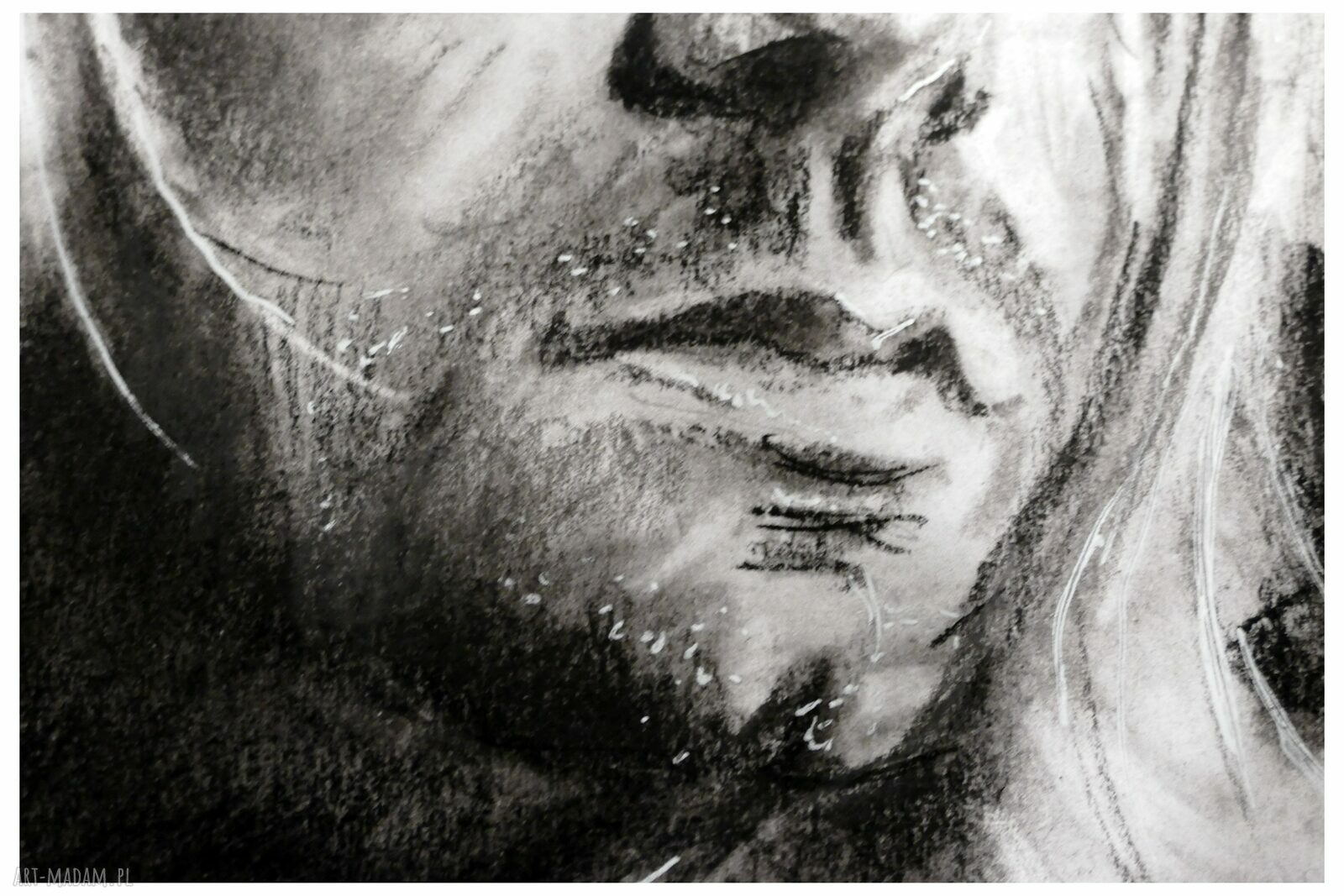 Portret Kurta Cobaina - rysunek węglowy A3 "Seria Ikony" na prezent dla fana muzyki