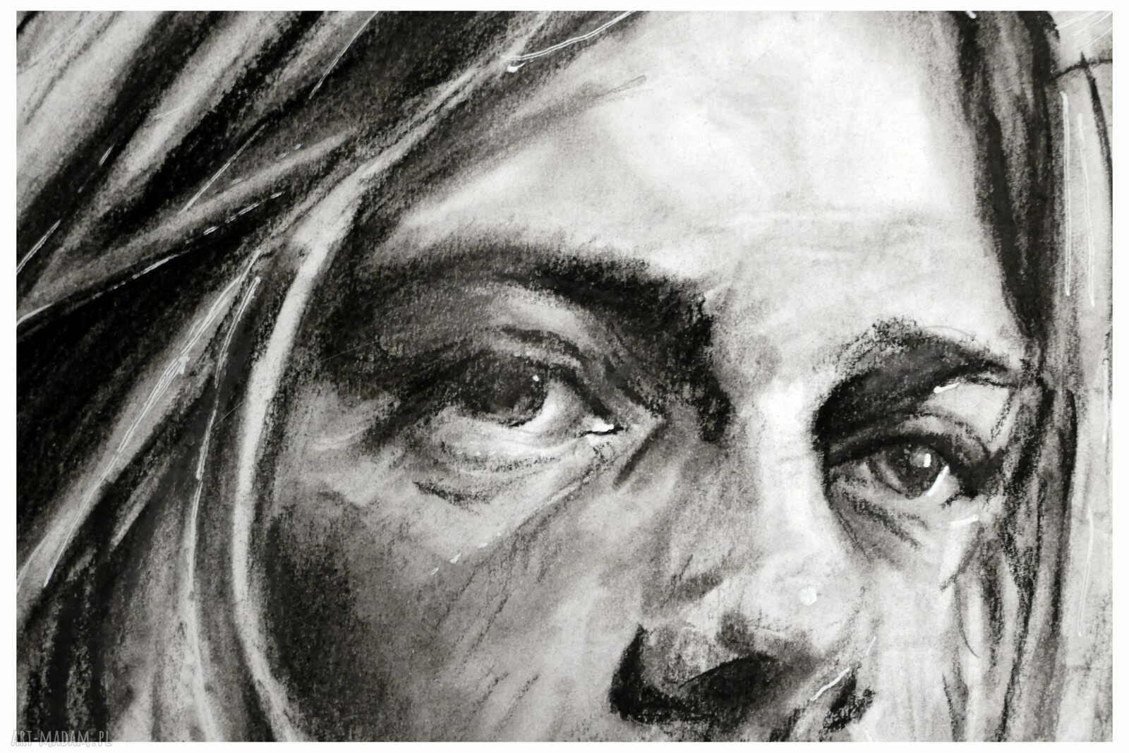 Portret Kurta Cobaina - rysunek węglowy A3 "Seria Ikony" na prezent dla fana muzyki
