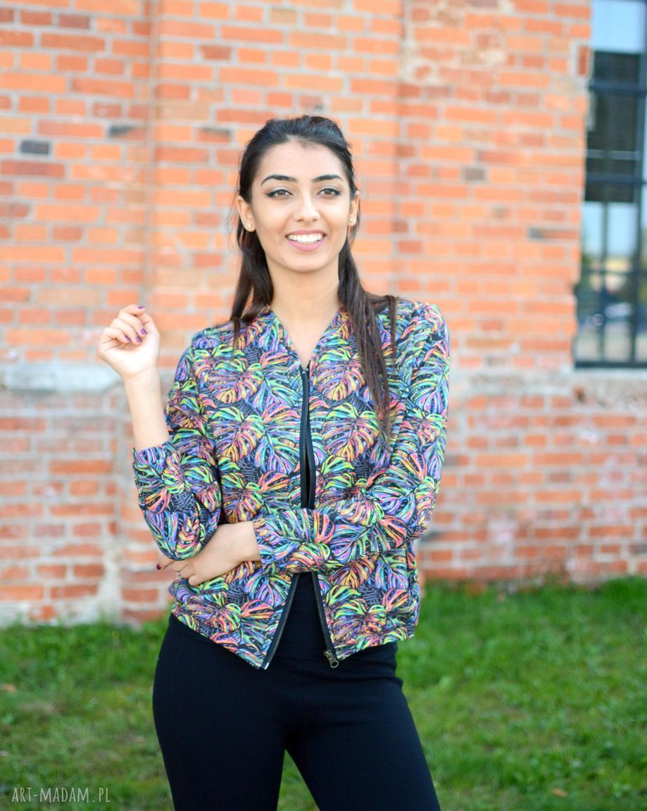 kurtki: Kurtka bomberka w tęczowe liście Autorskie