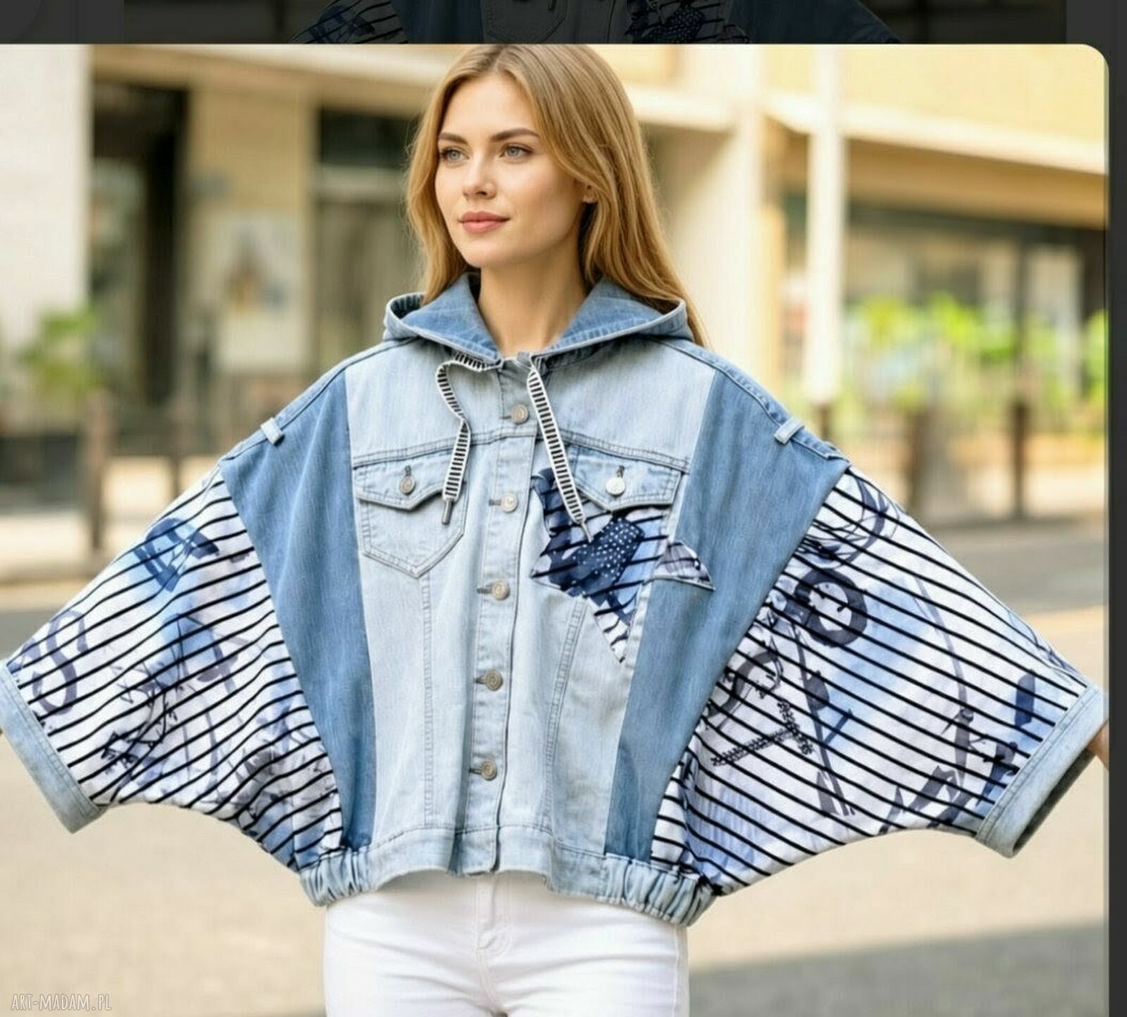 Kurtka oversize custom z jeansu i bawełny - ręcznie robiona