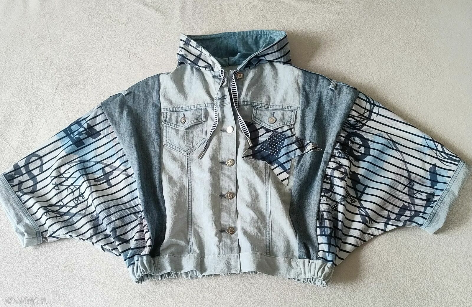 Kurtka oversize custom z jeansu i bawełny - ręcznie robiona