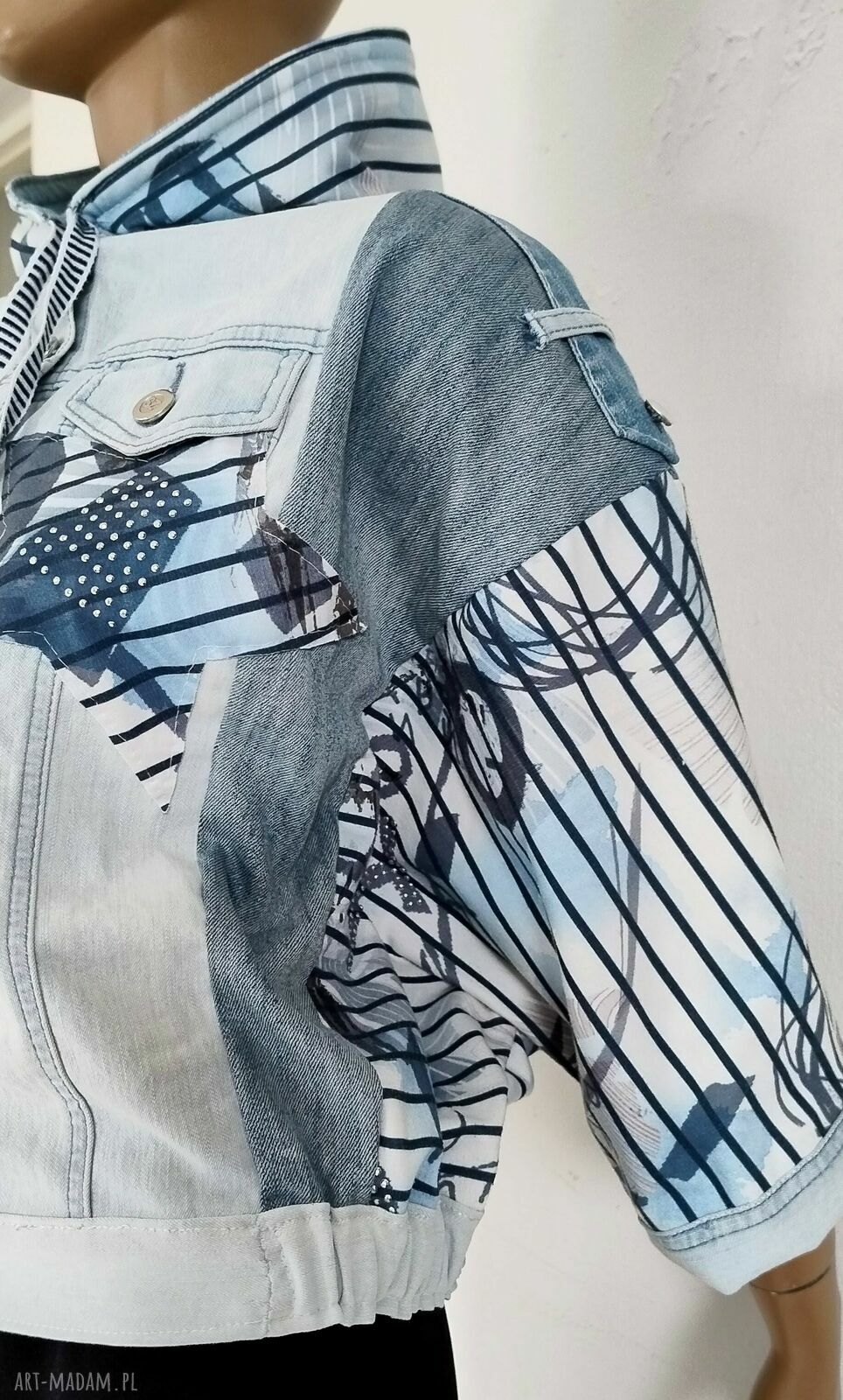 Kurtka oversize custom z jeansu i bawełny - ręcznie robiona