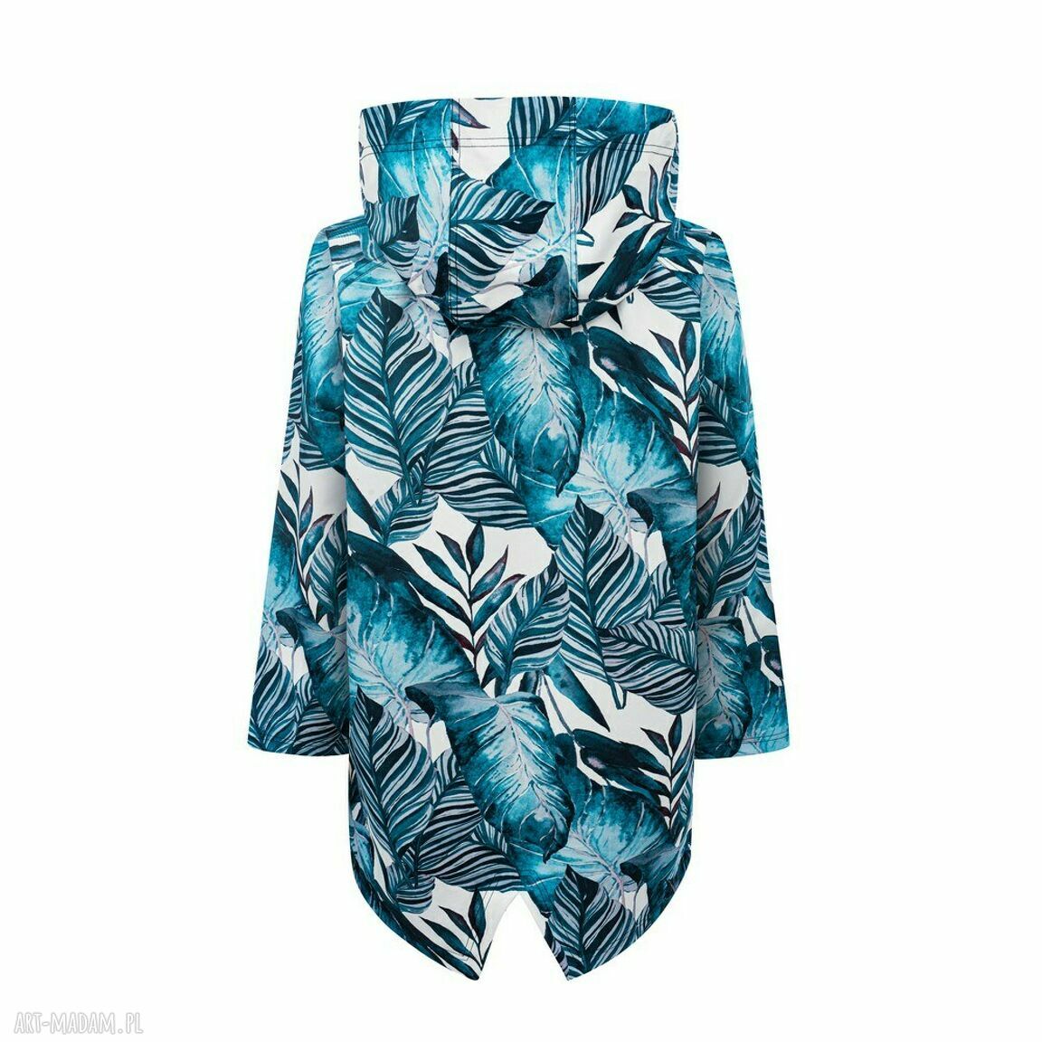 kurtki: Płaszcz przeciwdeszczowy, wodoodporny, kolorowy turkusowe liście handmade