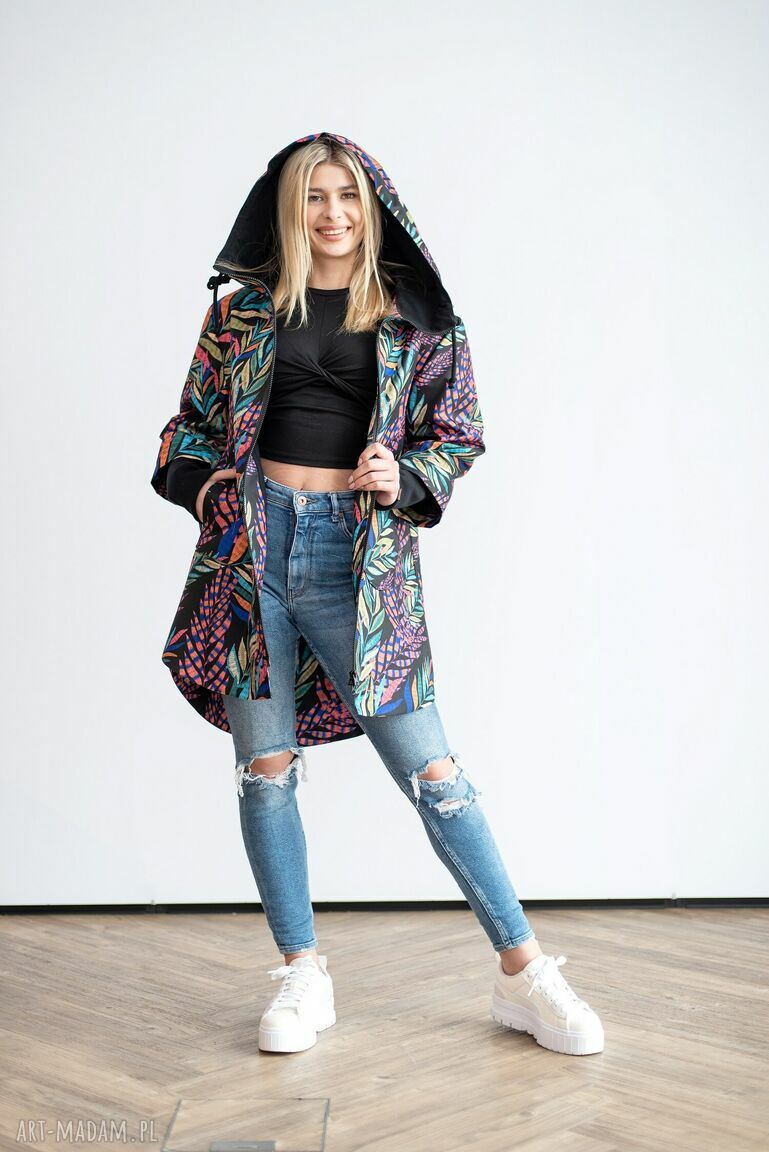 kurtki: Kurtka spring liście pióra handmade