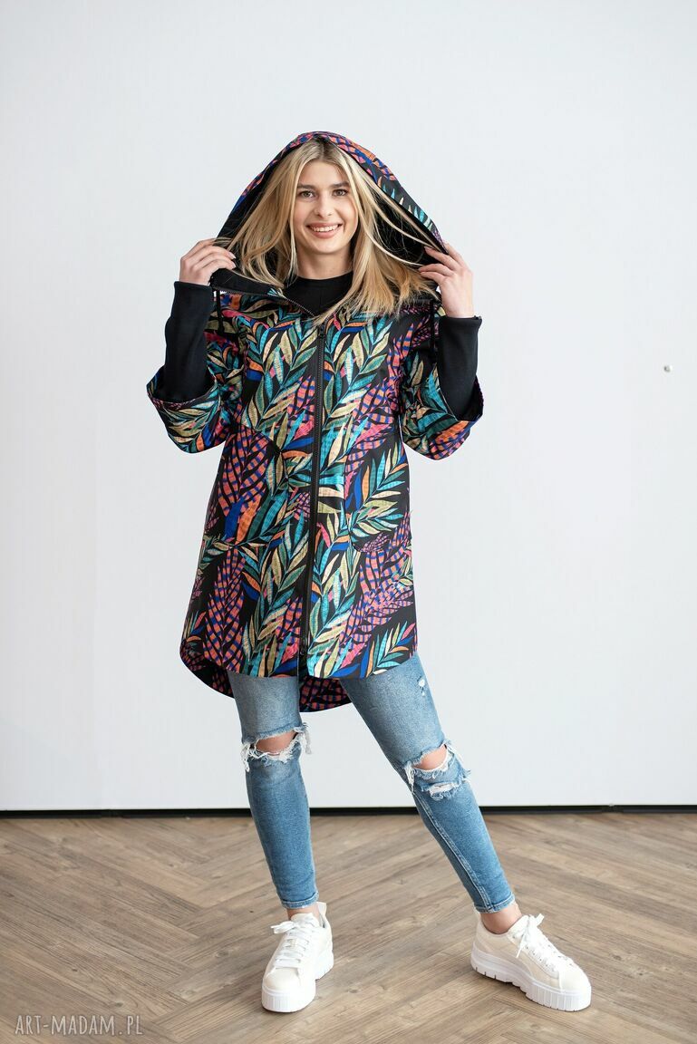 kurtki: Kurtka spring liście pióra handmade