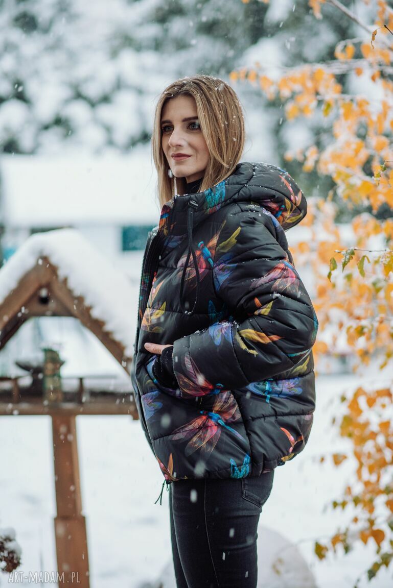 Kurtka zimowa krótka ważki ciepła pikowana pasy bardzo nashani