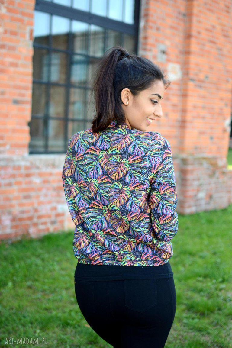 kurtki: Kurtka bomberka w tęczowe liście Autorskie