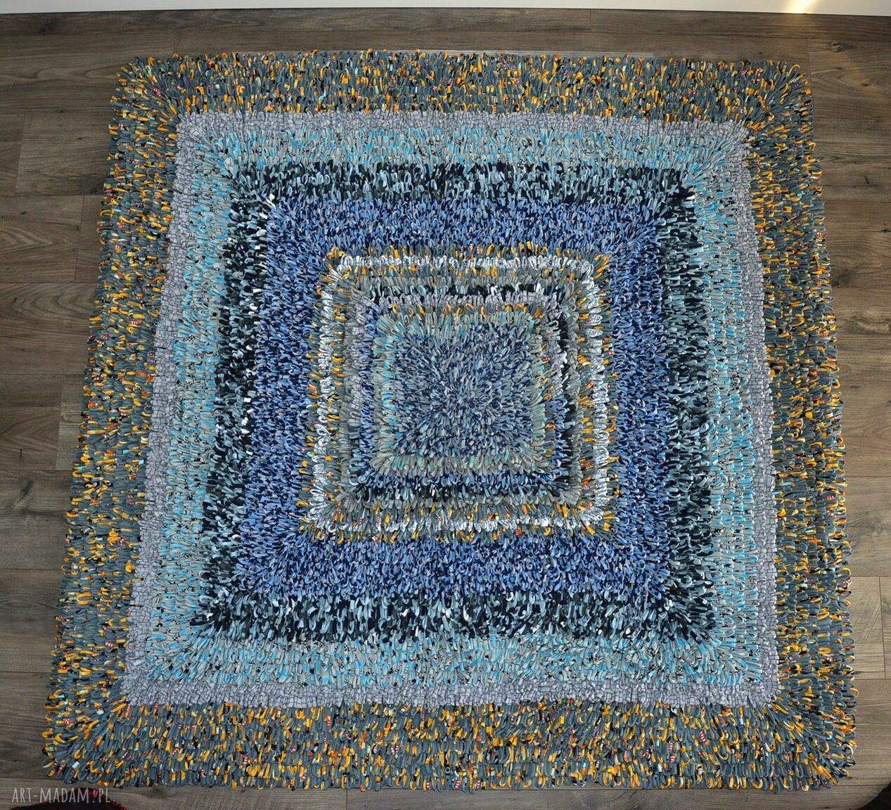 Kwadratowy bawełniany dywan 150x150 cm w odcieniach szarości