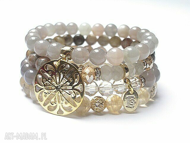 Beige and grey vol set agaty kamienie słoneczny kwarc kryształki