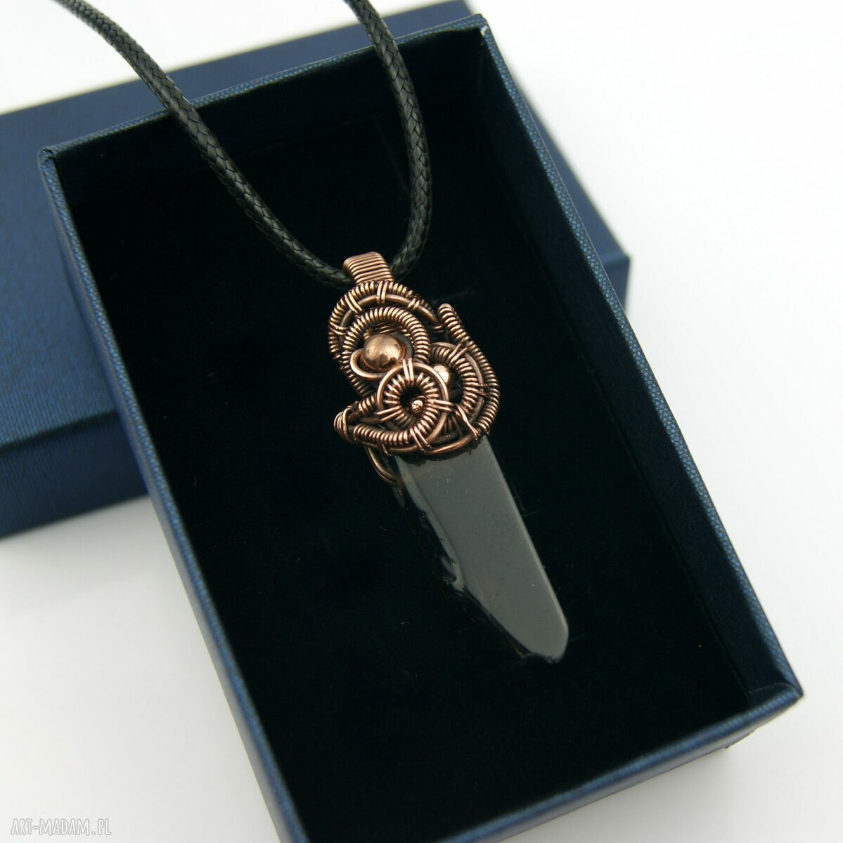 Kwarc dymny - miedziany wisiorek wire wrapping z hematytami