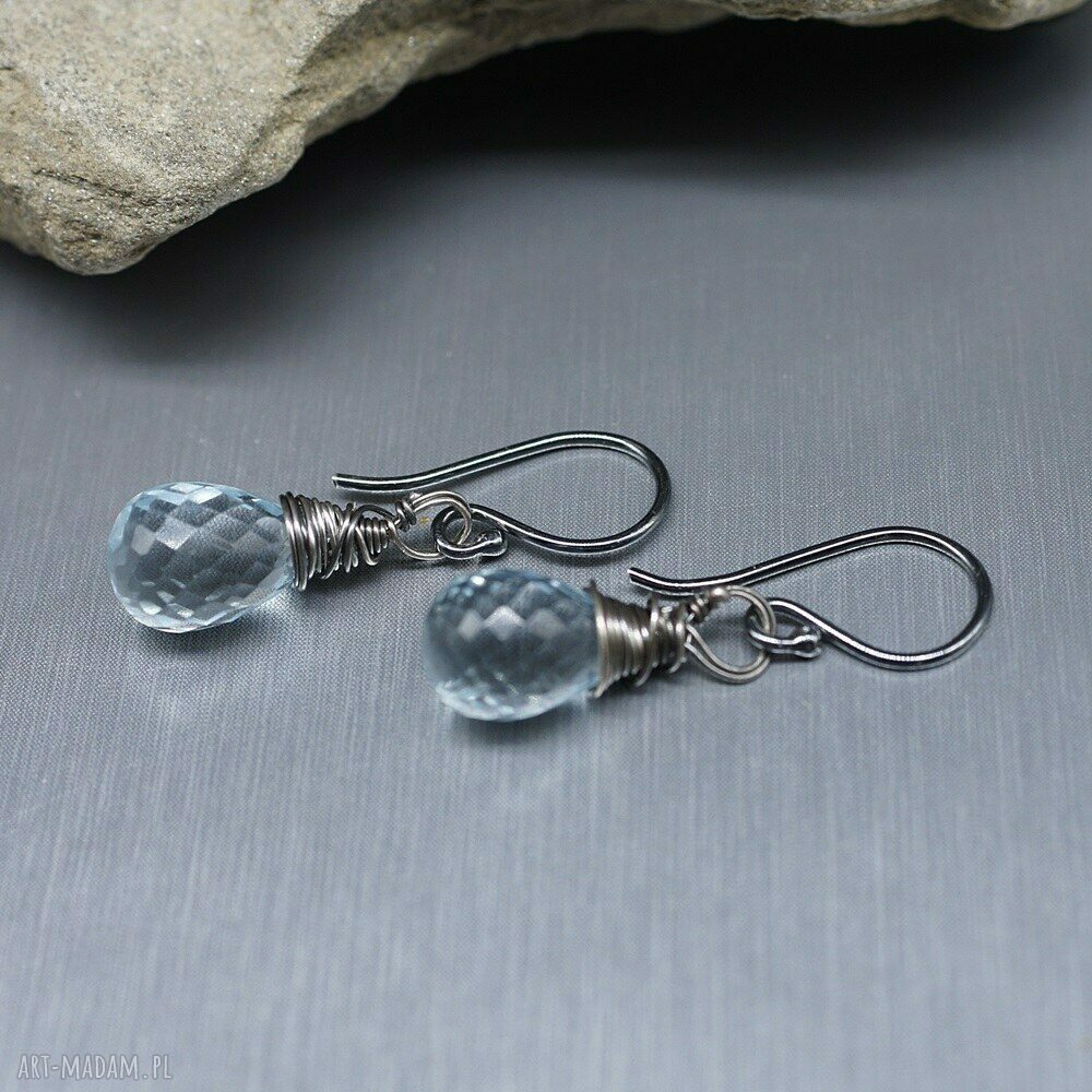 Kwarc niebieski kolczyki Frill - wire wrapping ze srebra 930/999
