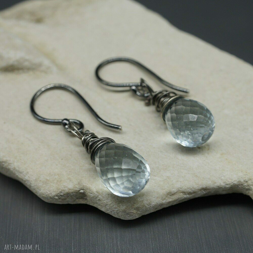 Kwarc niebieski kolczyki Frill - wire wrapping ze srebra 930/999