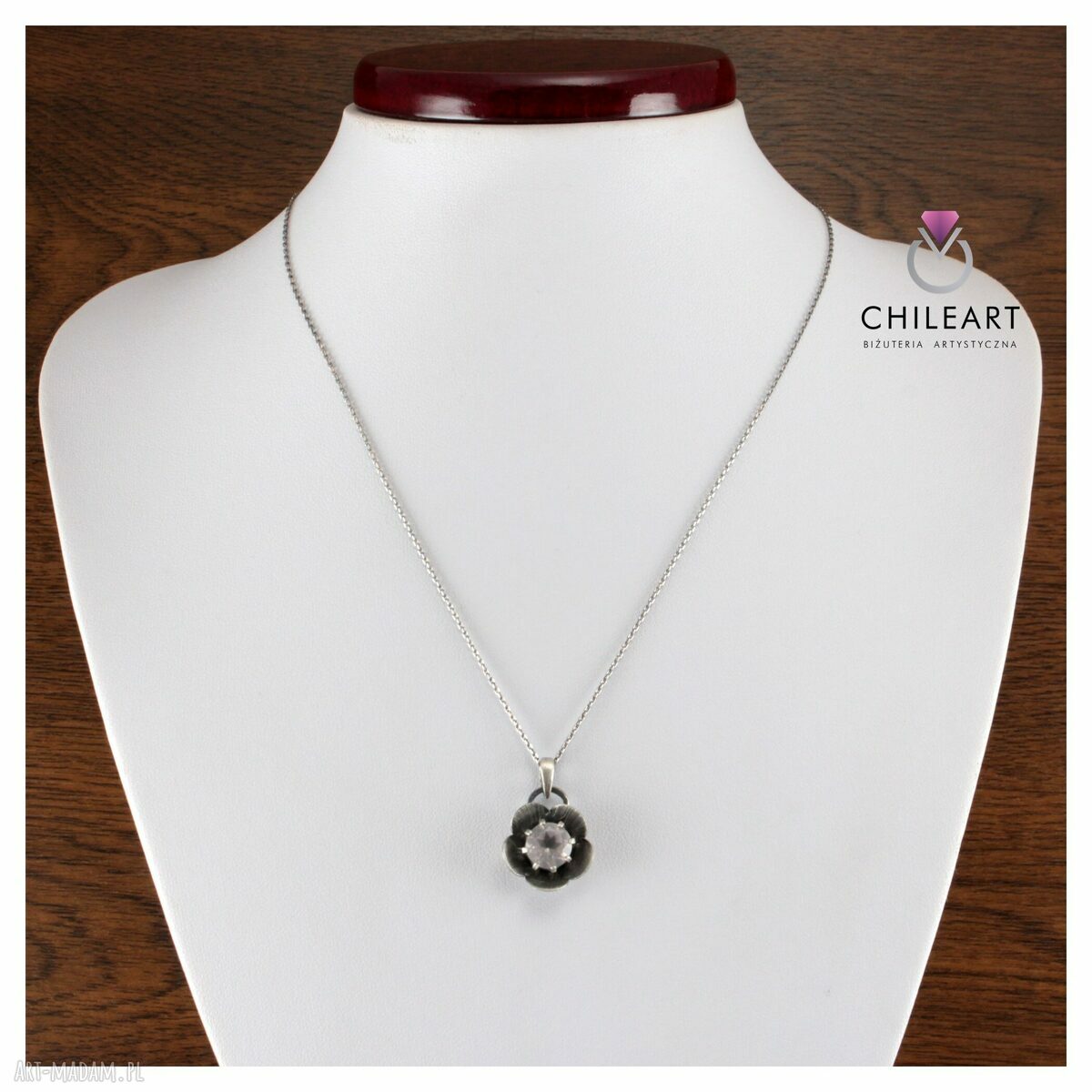 Wisior z kwarcu różowego w srebrze 925 - 1637a