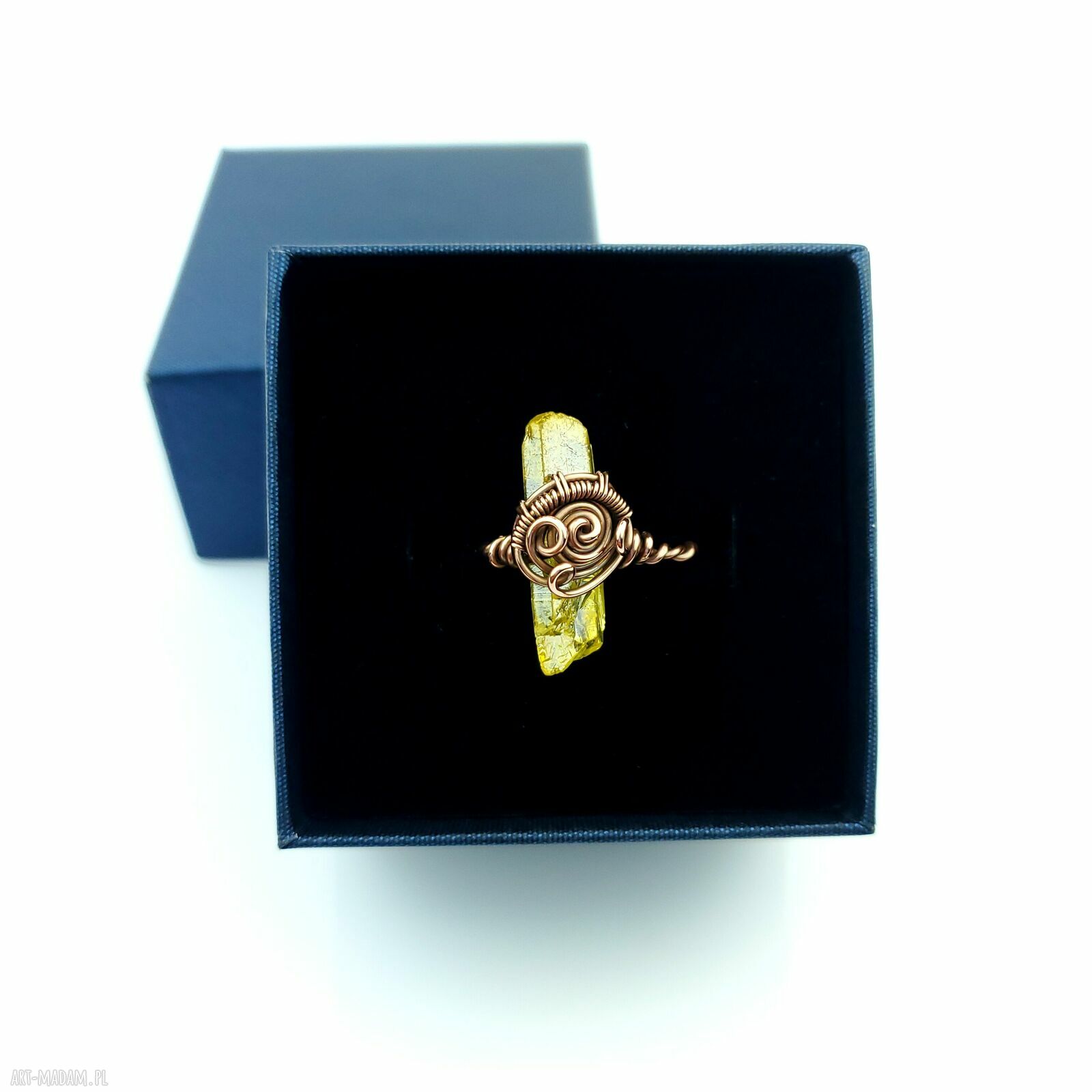Kwarc tytanowy regulowany pierścionek wire wrapping z miedzi