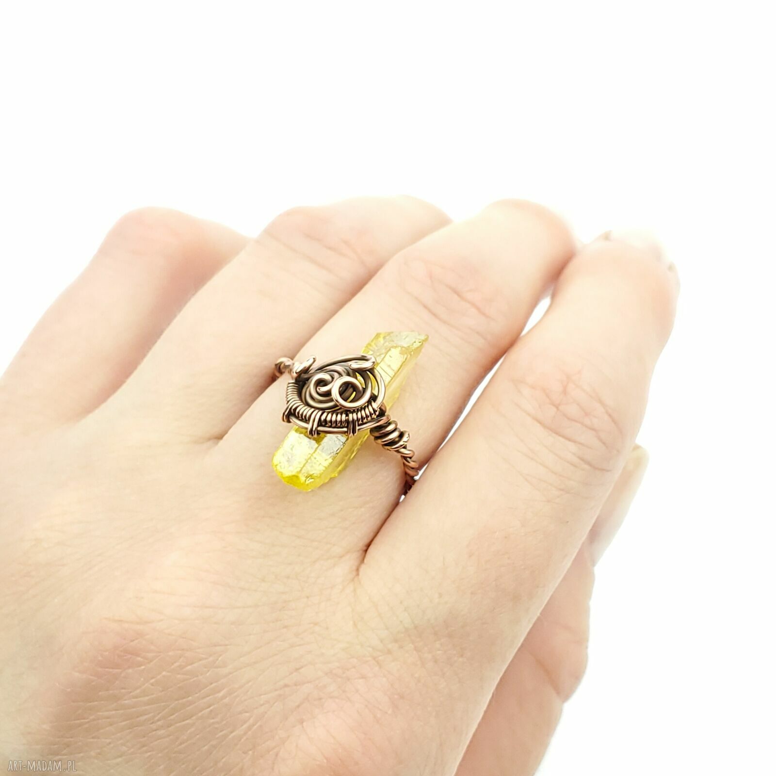 Kwarc tytanowy regulowany pierścionek wire wrapping z miedzi