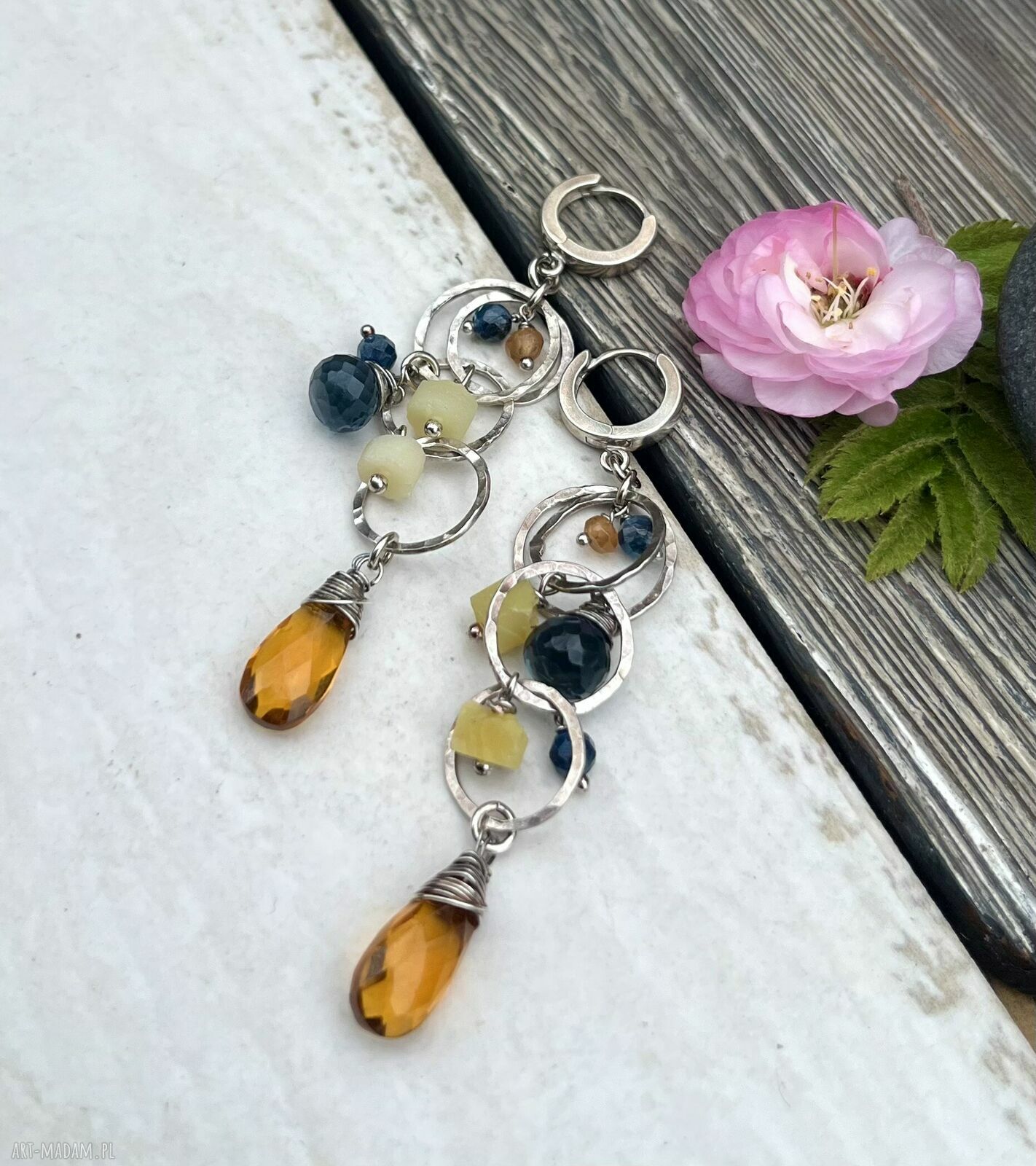 Kwarc wiosenny - kolorowe srebrne kolczyki handmade