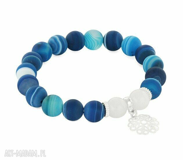 Mat blue agate with white jade flower agat jadeit kwiatek