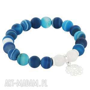 mat blue agate with white jade & flower