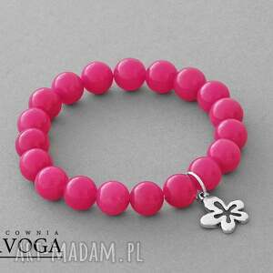 lavoga pink jade with flower pendant - srebrne bransoletki