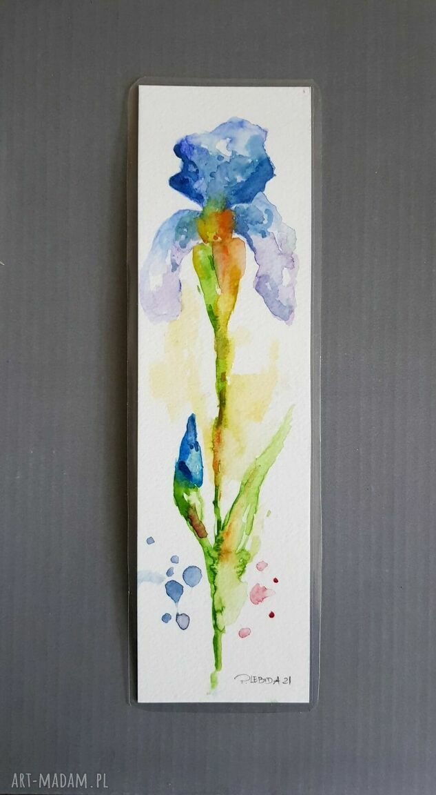 KWIATEK - ręcznie malowana zakładka do książki w akwareli (laminowana, 6x21 cm)
