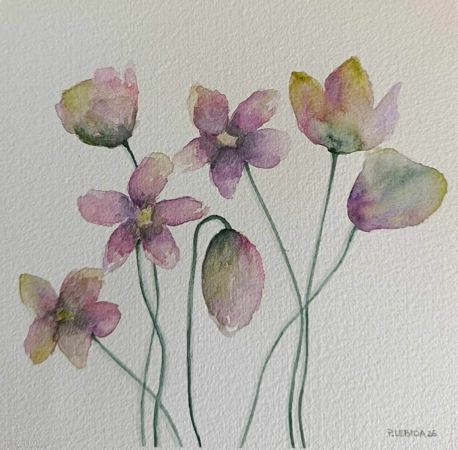 Kwiatki - akwarela 20x20 cm (oryginalny obraz)