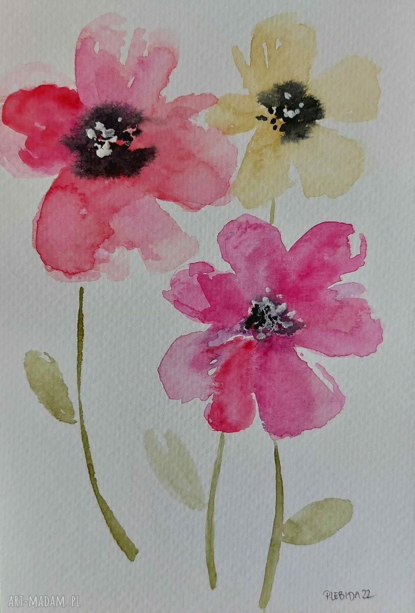 Kwiatki - akwarela formatu 12,5 x 18 cm (bez oprawy)