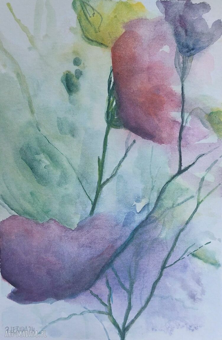 Kwiatki - dwie akwarele Paulina Lebida, format A5 x2