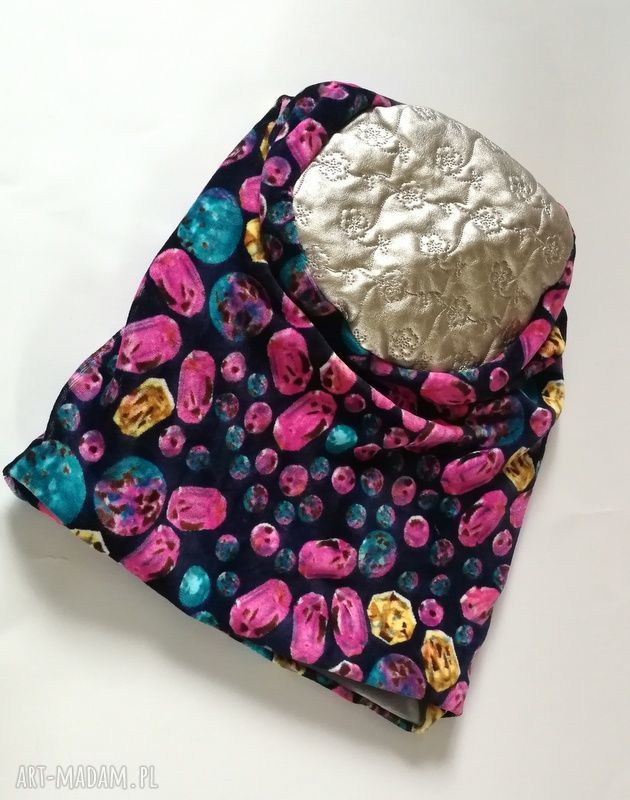 Czapka kwiatowa miękka długa etno-boho na podszewce