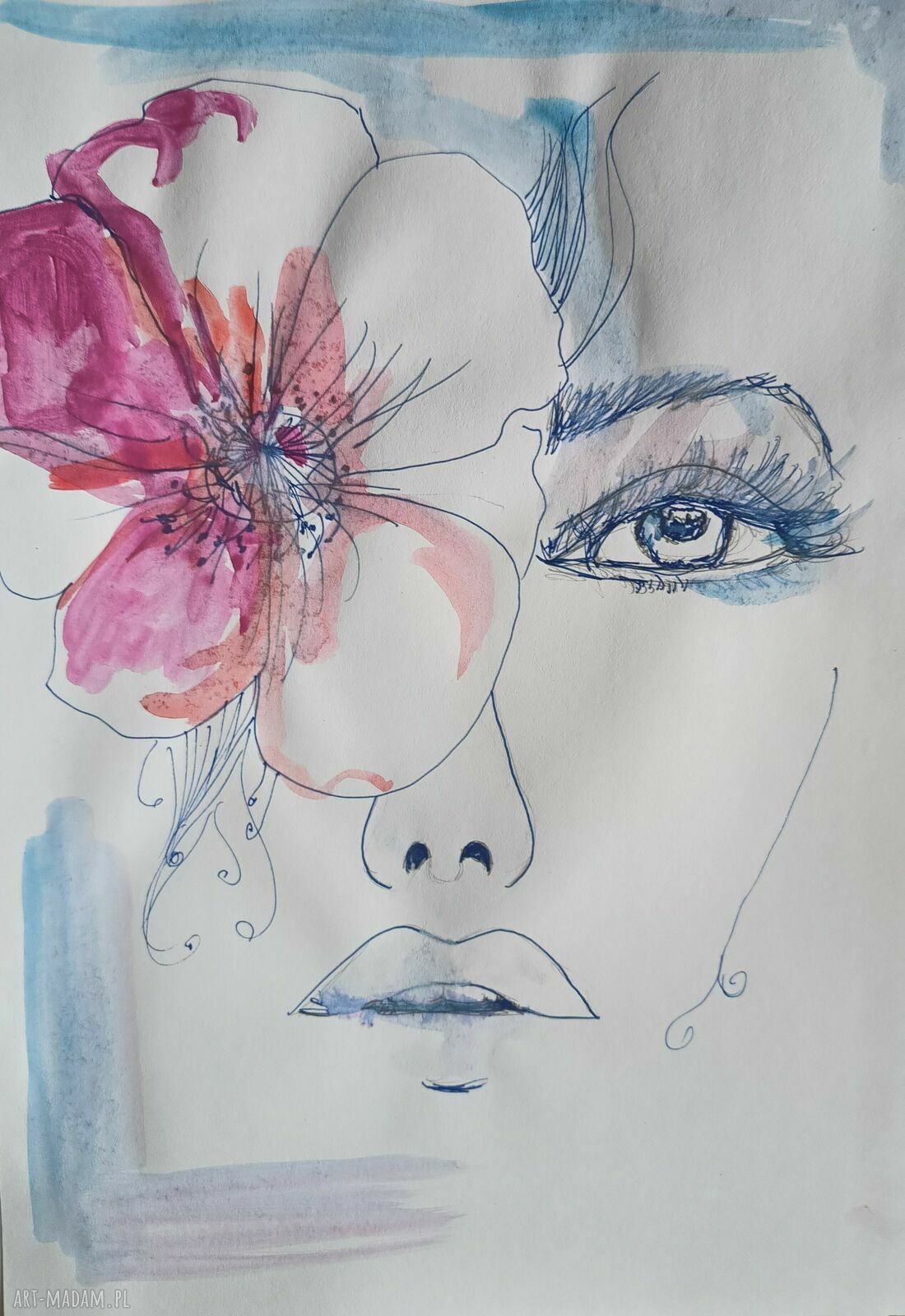Kwiatowa dama - autorska grafika w technice mieszanej