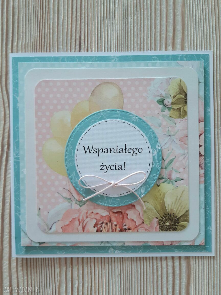 Kwiatowa kartka scrapbooking na urodziny i imieniny 14x14 cm