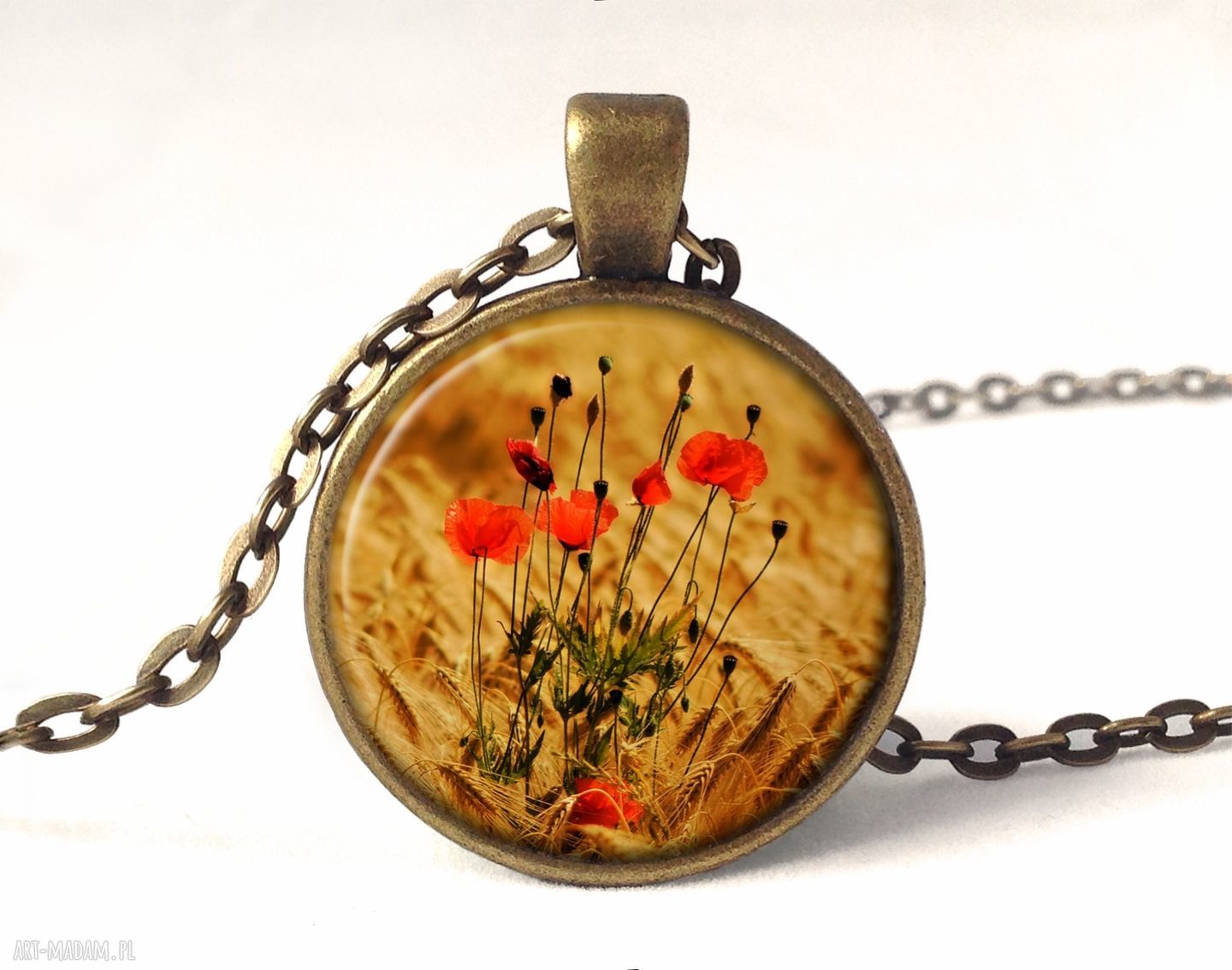 Maki medalion łańcuszkiem kwiaty kwiatowa naszyjnik prezent