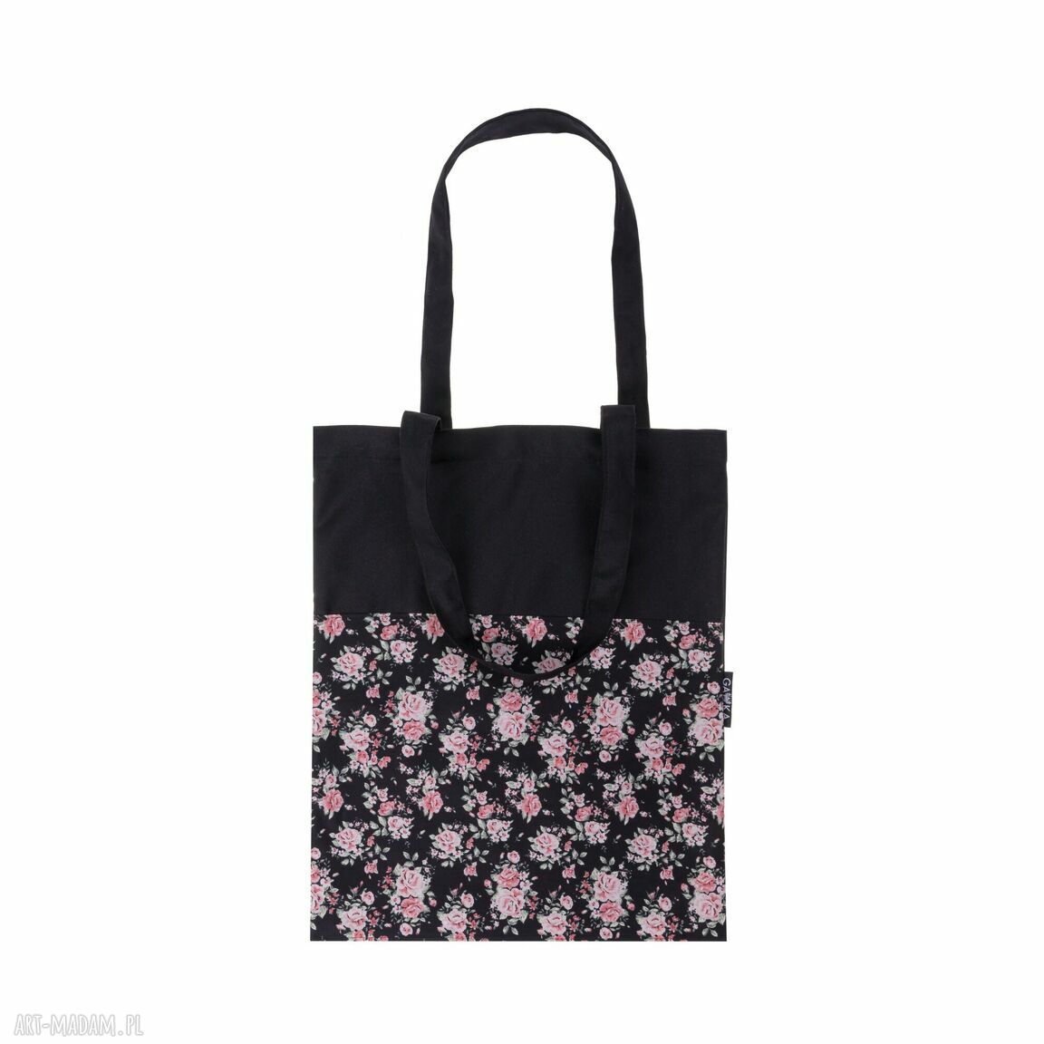 Czarna torba siatka shoper RÓŻE - handmade na zakupy i na co dzień