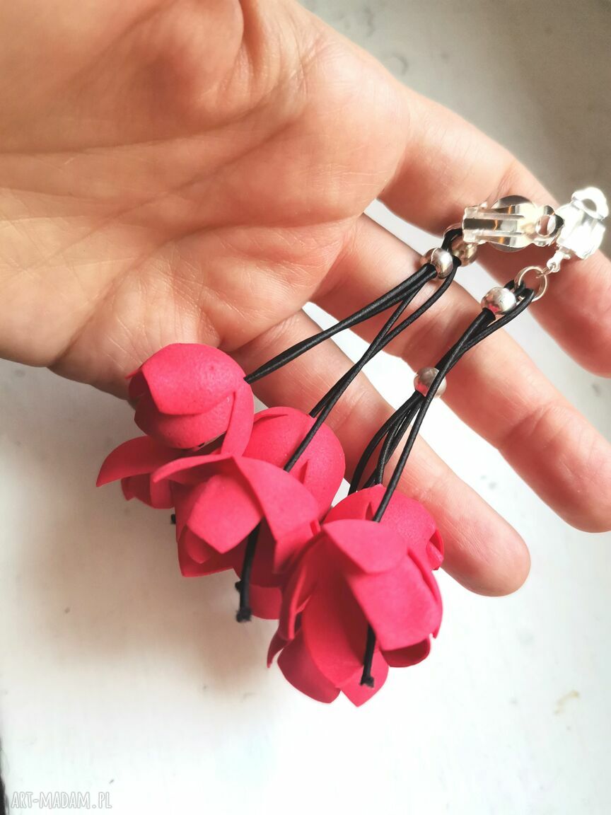 Kwiatowe klipsy boho z tulipanami - lekkie i bardzo bujne wiszące (box x1)
