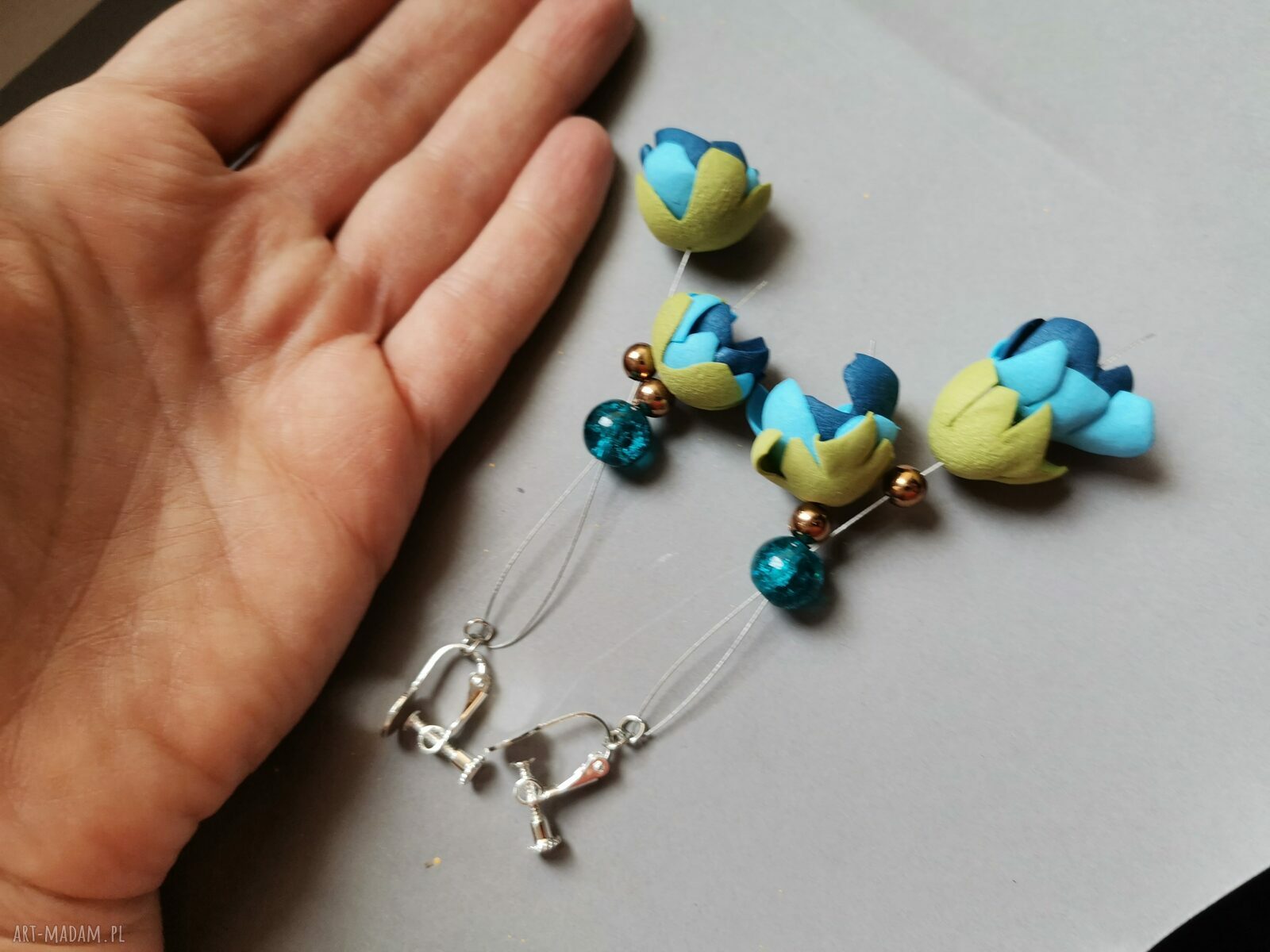 Klipsy kwiatowe orientalne - lekkie handmade boho (Ruda Klara)