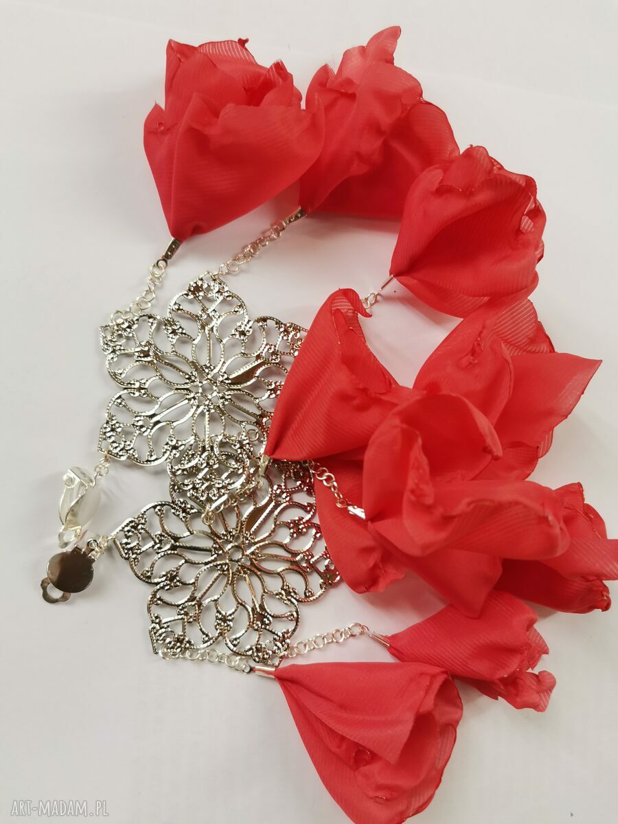 Kwiatowe długie klipsy boho w stylu Frida - lekkie i handmade