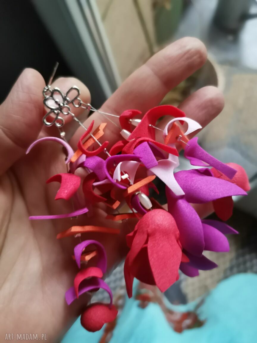 Klipsy kwiatowe filcowe - lekkie, boho i etno na ślub (na klipsach)