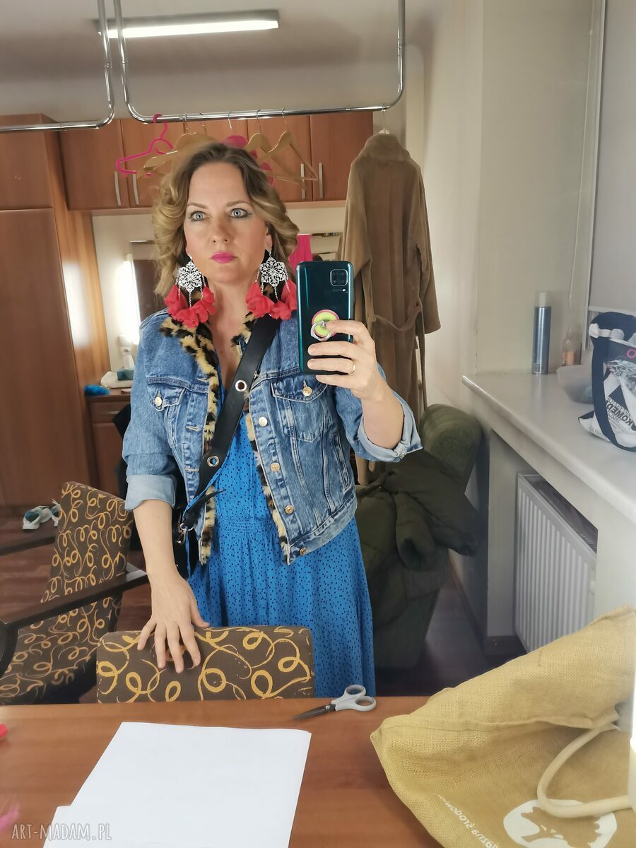 Kwiatowe długie klipsy boho w stylu Frida - lekkie i handmade