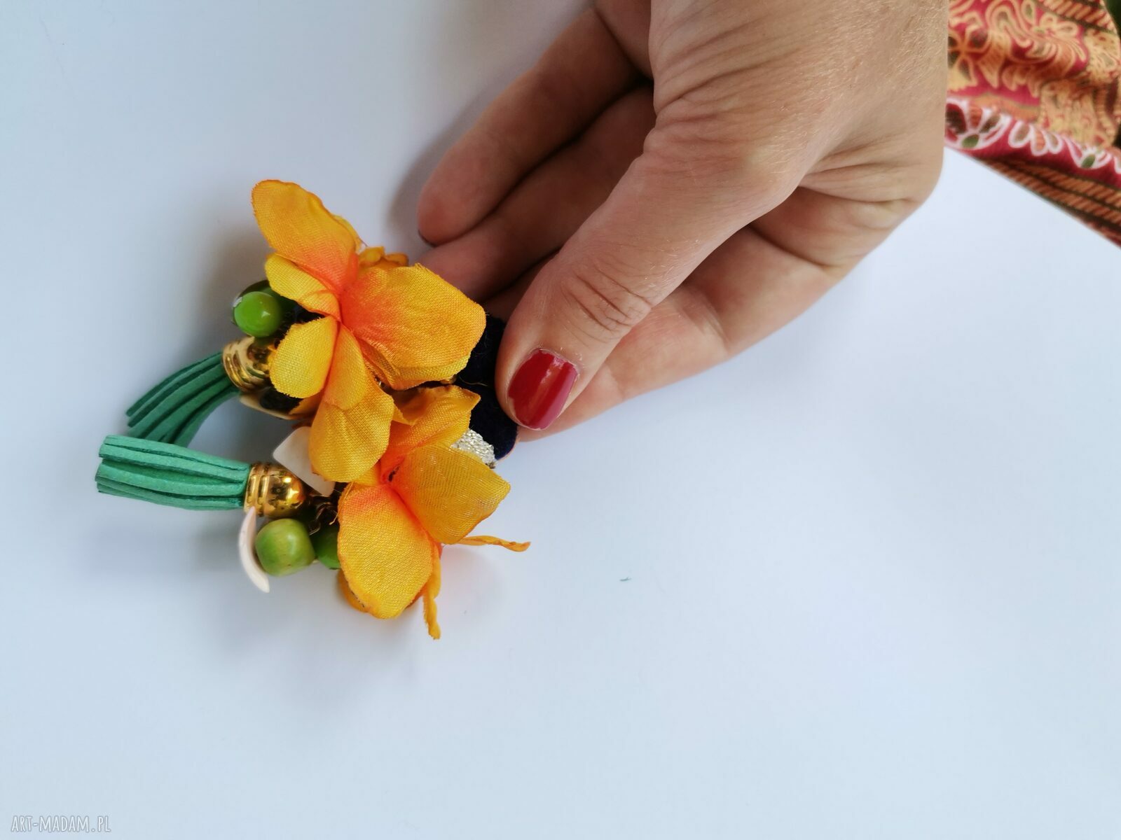 Klipsy kwiatowe z chwostami w stylu boho - Ruda Klara (Box x1)
