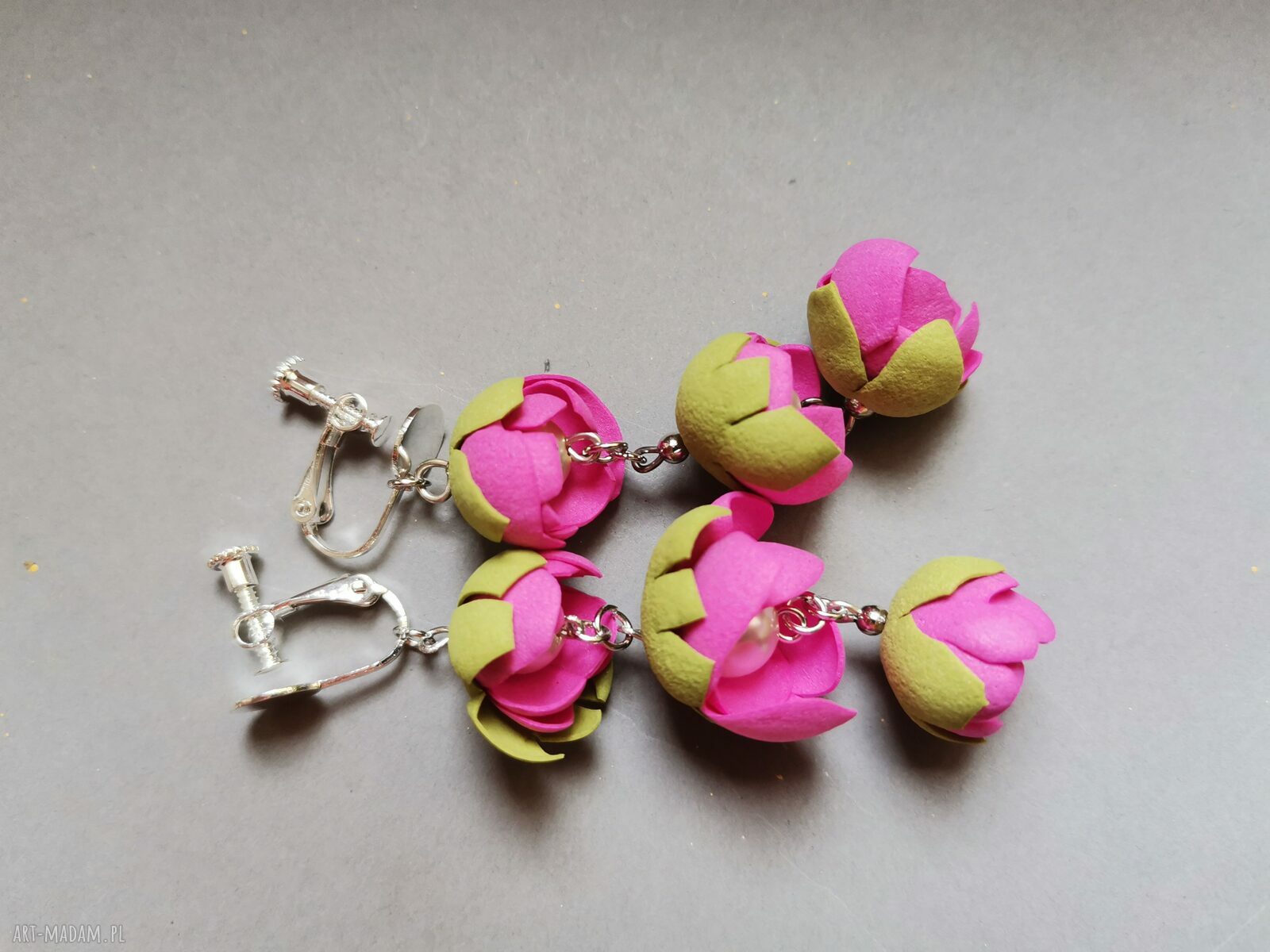 Klipsy kwiatowe orientalne - lekkie i handmade (x1) od Ruda Klara