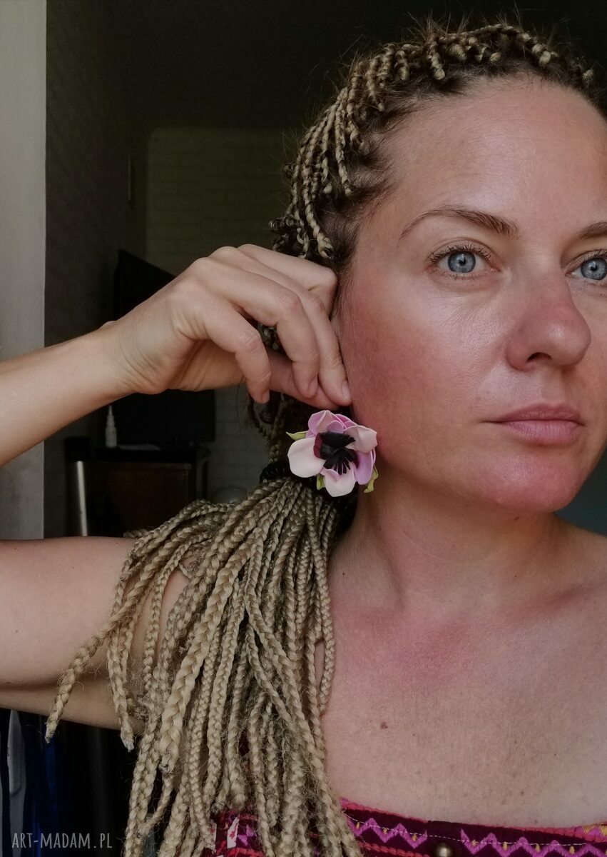 Klipsy kwiatowe lekkie boho folk - ręcznie robione (Box x1)