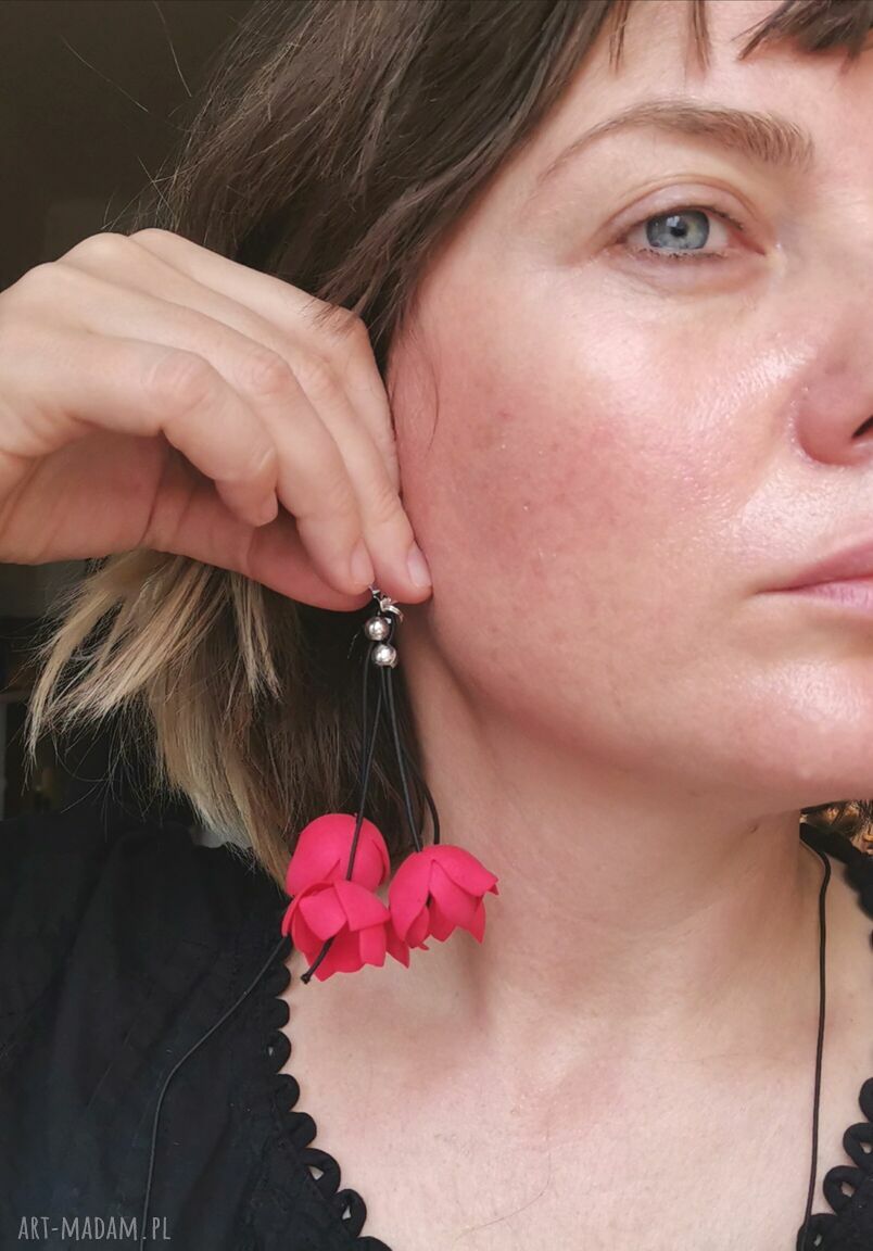 Kwiatowe klipsy boho z tulipanami - lekkie i bardzo bujne wiszące (box x1)