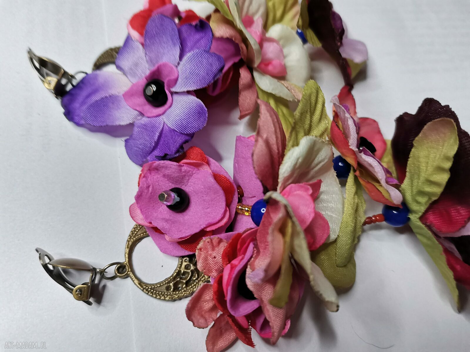 Kwiatowe klipsy boho Frida Kahlo - duże, bujne i kolorowe