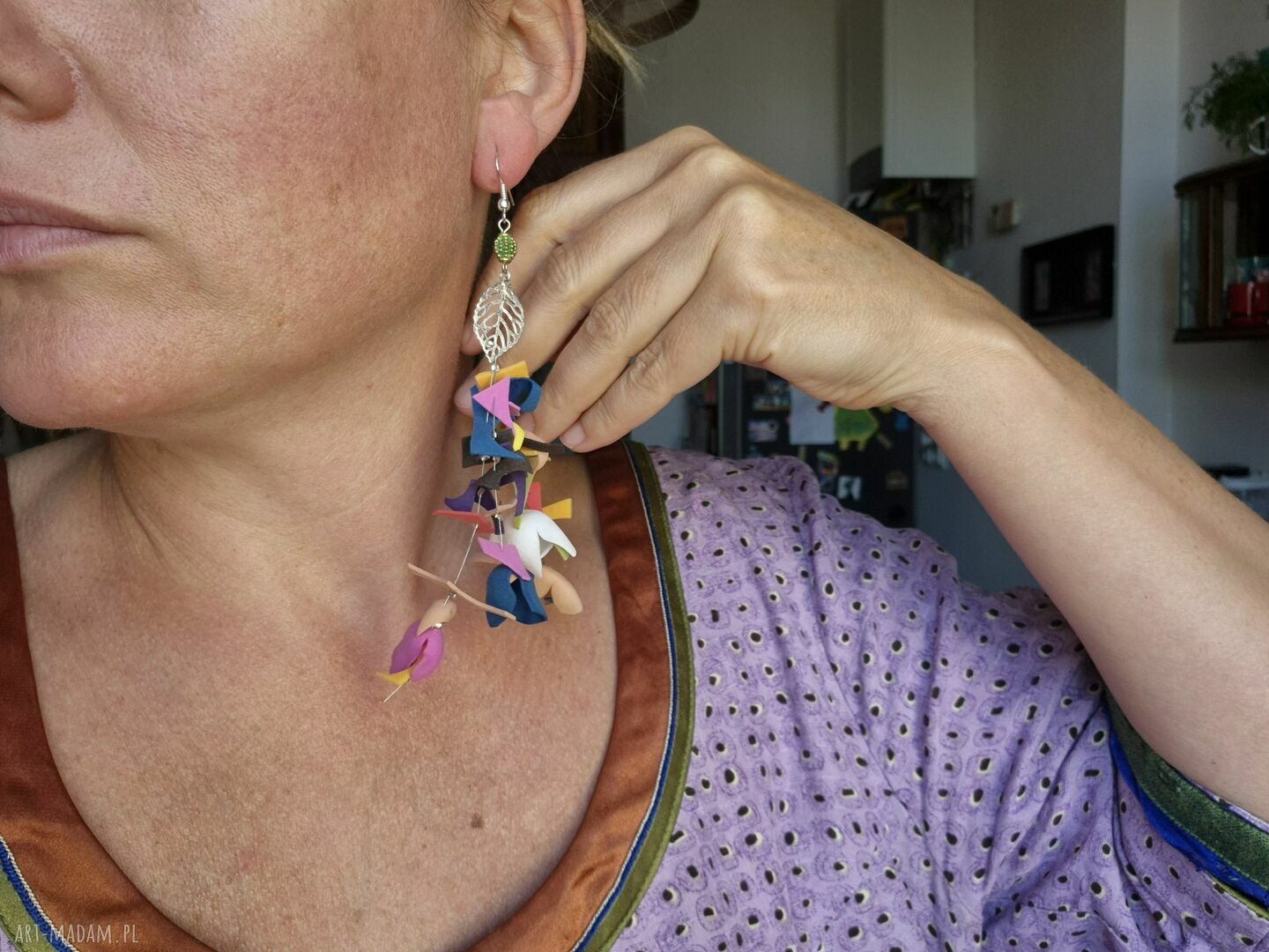 Kolczyki kwiatowe długie, lekkie - folk boho Frida na ślub