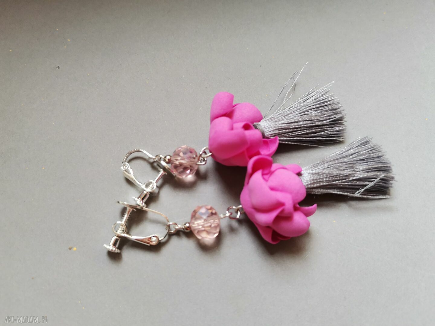 Klipsy kwiatowe orientalne handmade - lekkie chwosty Box X1