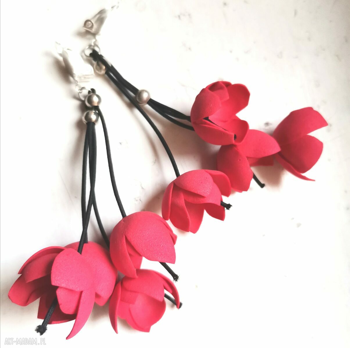 Kwiatowe klipsy boho z tulipanami - lekkie i bardzo bujne wiszące (box x1)