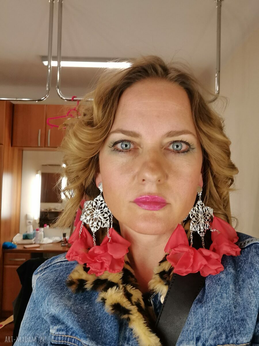 Kwiatowe długie klipsy boho w stylu Frida - lekkie i handmade