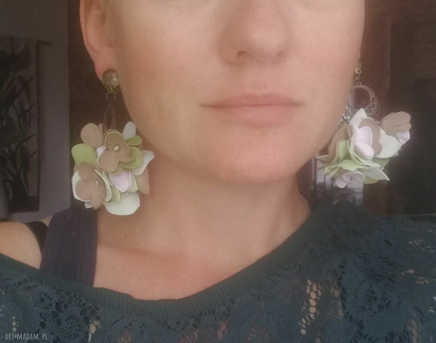 Klipsy kwiatowe lekkie boho - folk na klipsach (Ruda Klara)