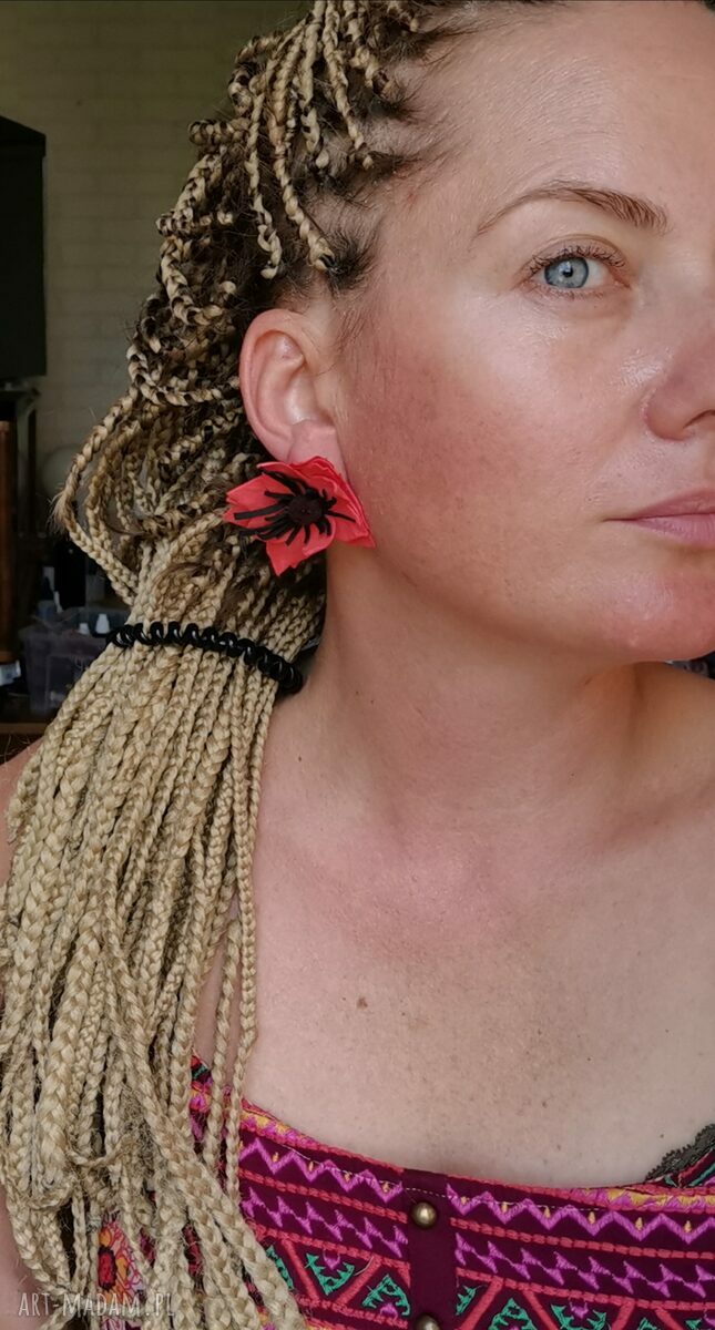 Lekkie klipsy kwiatowe boho - kolorowe handmade na klipsy