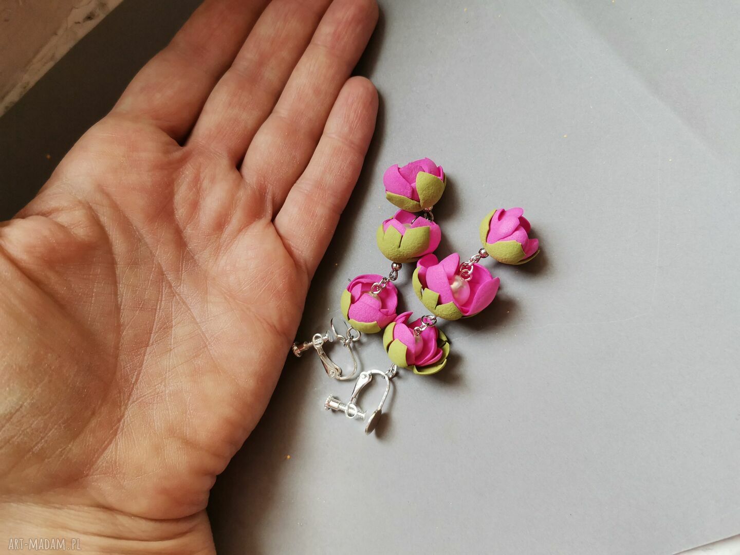 Klipsy kwiatowe orientalne - leciutkie handmade boho (klipsy zamiast przekłuwania)